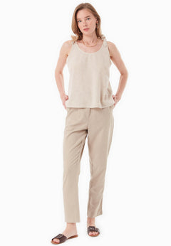 Gestreept Linnenmix Bandjestop Beige / Gebroken wit