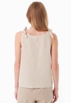 Gestreept Linnenmix Bandjestop Beige / Gebroken wit
