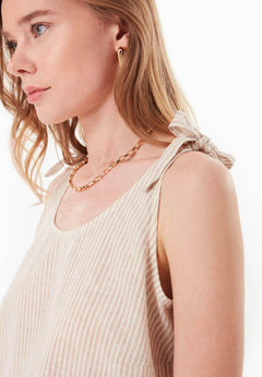 Gestreept Linnenmix Bandjestop Beige / Gebroken wit