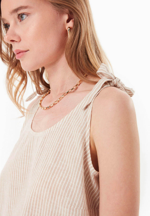 Gestreept Linnenmix Bandjestop Beige / Gebroken wit