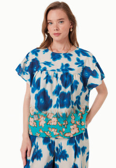Organic Cotton Voile Blouse Blurry Flowers