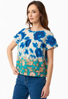 Organic Cotton Voile Blouse Blurry Flowers
