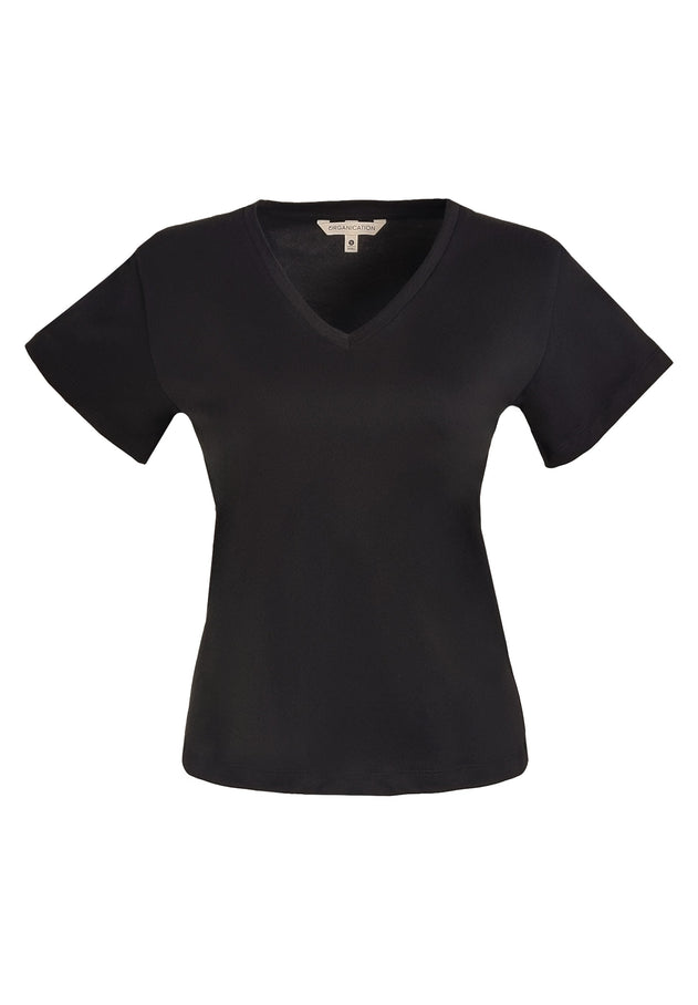 V-hals T-shirt Zwart