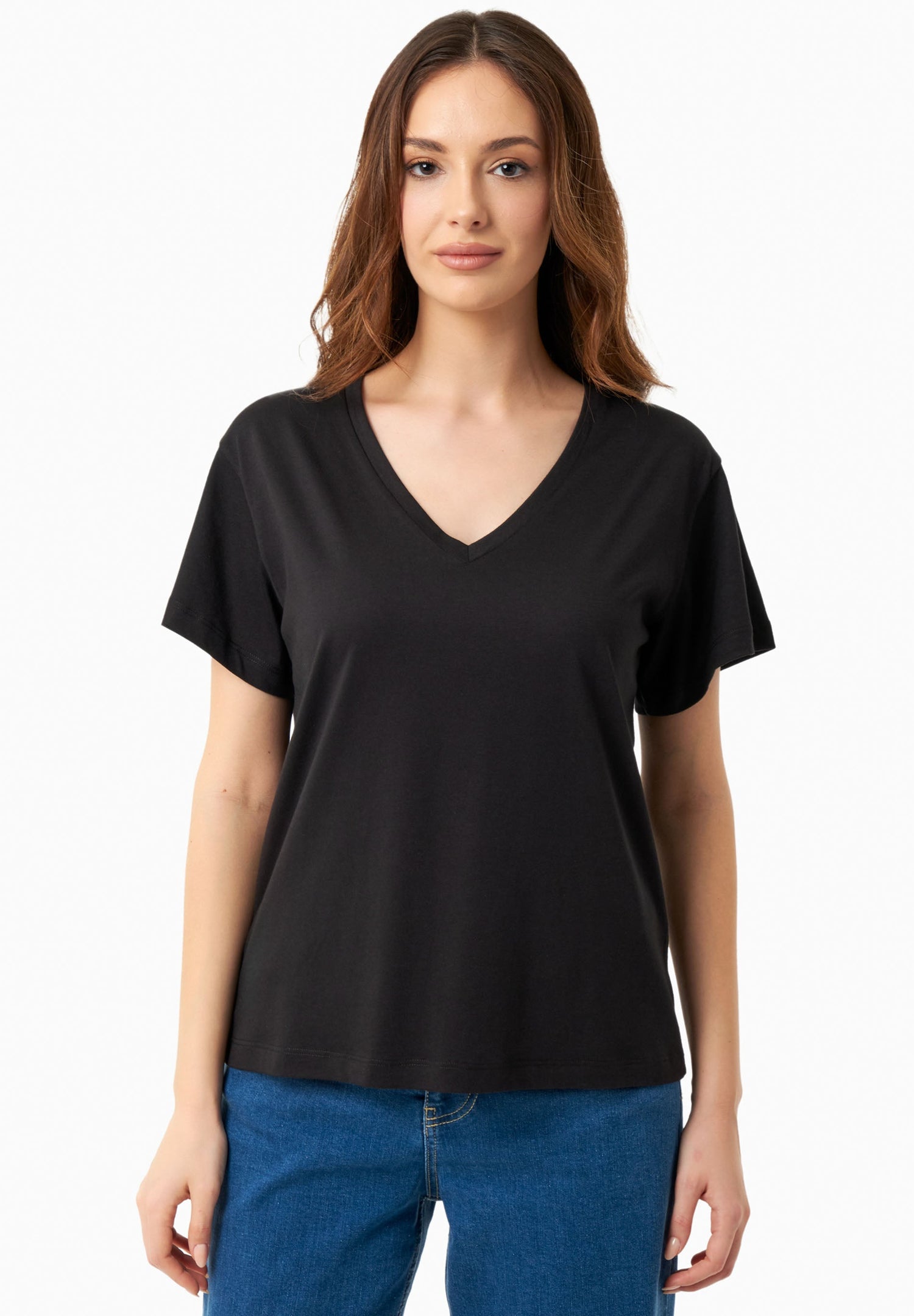 V-hals T-shirt Zwart