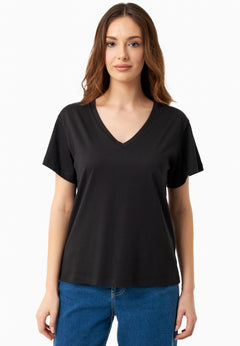 V-hals T-shirt Zwart