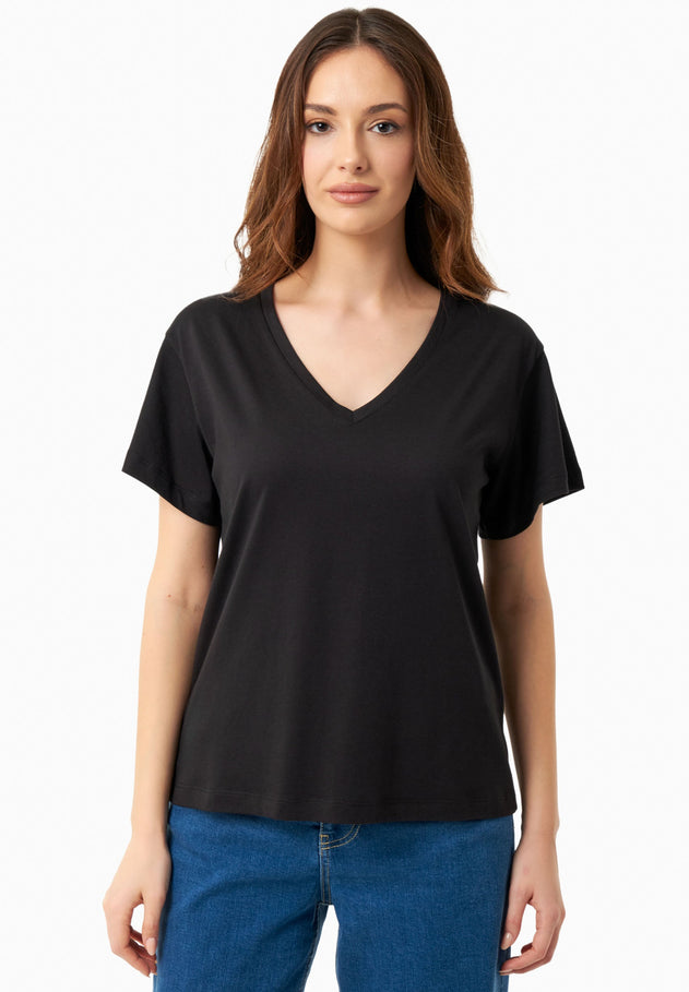 V-hals T-shirt Zwart