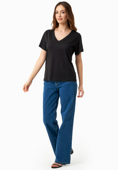 V-hals T-shirt Zwart