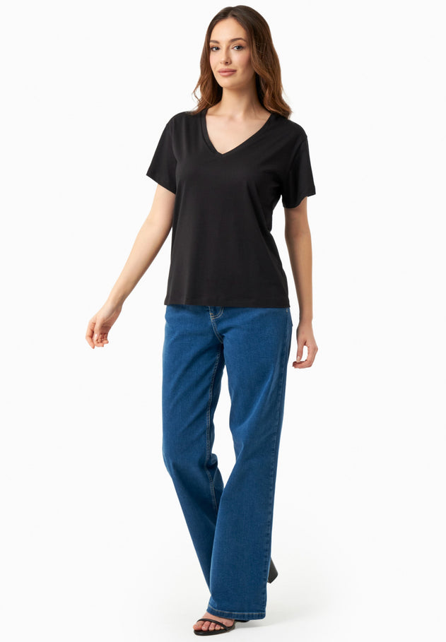 V-hals T-shirt Zwart