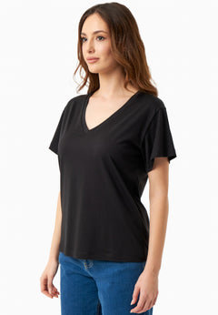 V-hals T-shirt Zwart