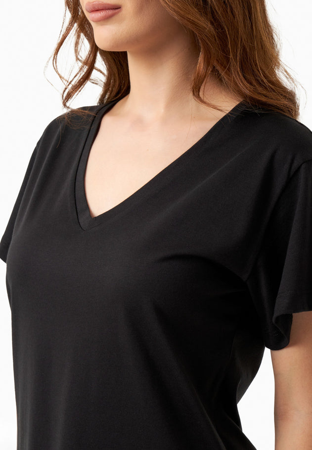 V-hals T-shirt Zwart