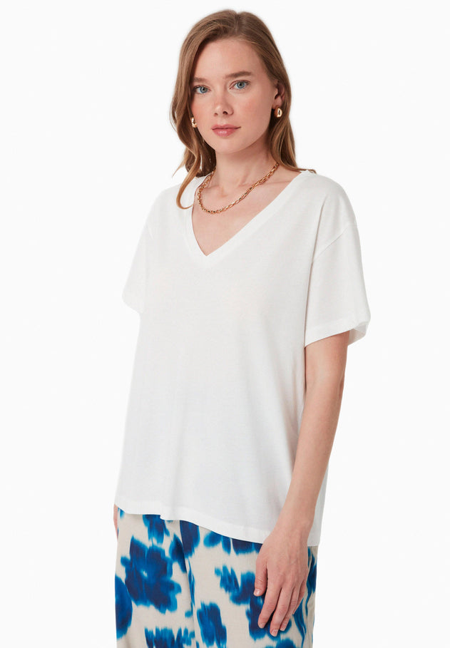 V-Neck Modal Blend T-Shirt Off White