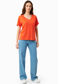 V-hals T-shirt Tangerina Orange