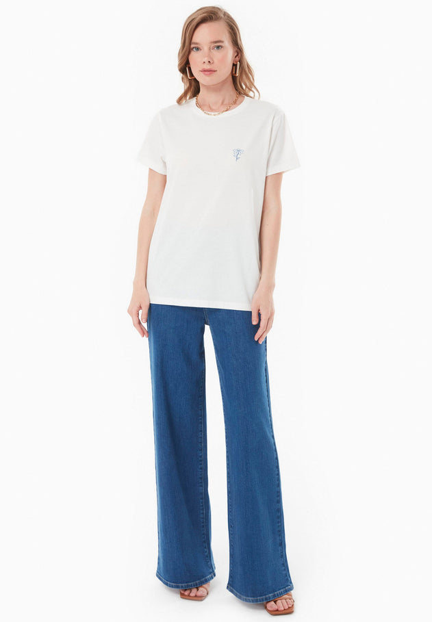 Embroidered Flower T-shirt Gebroken wit