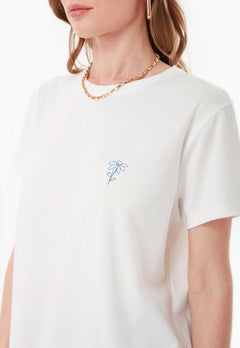 Embroidered Flower T-shirt Gebroken wit