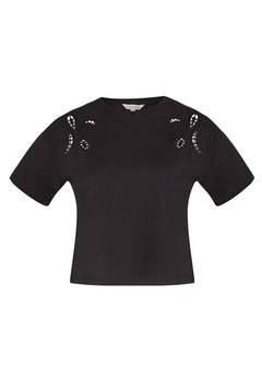 Laser-cut borduursel T-shirt Zwart