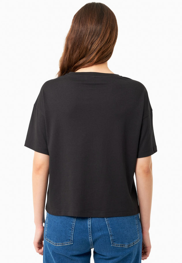 Laser-cut borduursel T-shirt Zwart