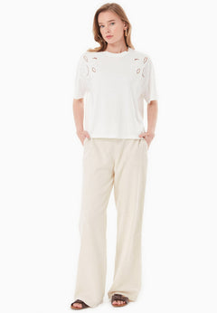 Laser-cut borduursel T-shirt Gebroken wit