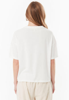 Laser-cut borduursel T-shirt Gebroken wit
