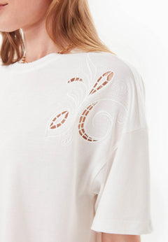 Laser-cut borduursel T-shirt Gebroken wit