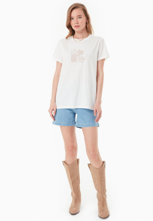 Bloemenprint T-shirt Gebroken wit