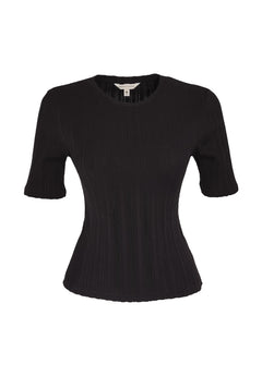 Jacquardrib Korte mouw Top Zwart