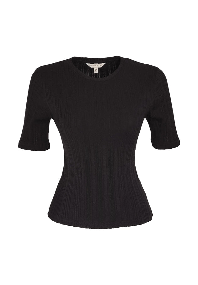 Jacquardrib Korte mouw Top Zwart