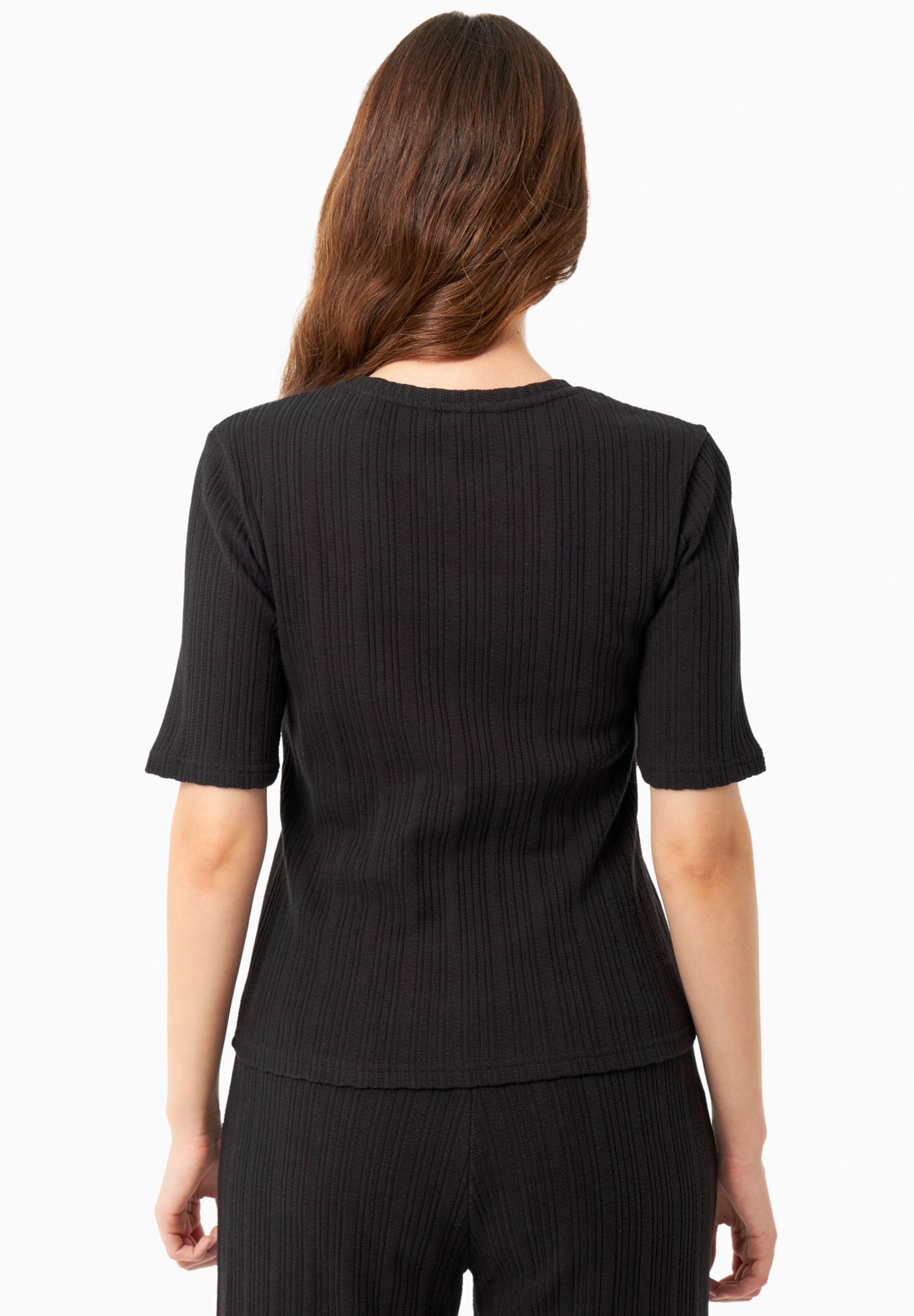 Jacquardrib Korte mouw Top Zwart