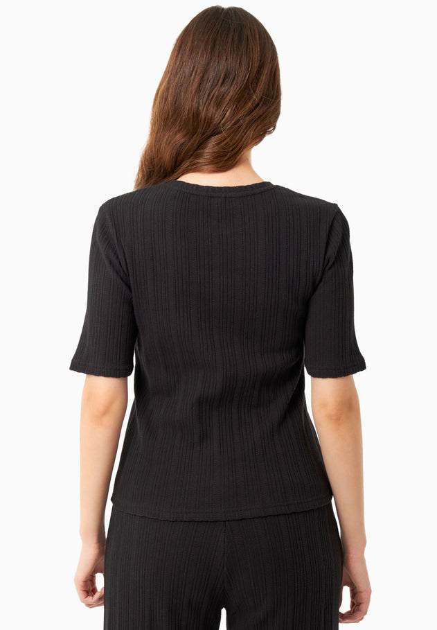 Jacquardrib Korte mouw Top Zwart