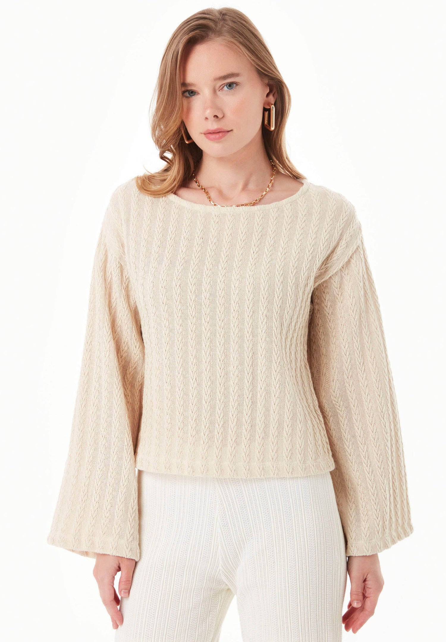 Fantasy Cotton Knit Long Sleeve Natural
