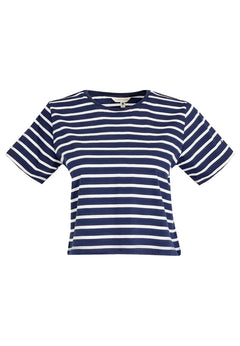 Gestreept Off White/dark T-shirt Marineblauw