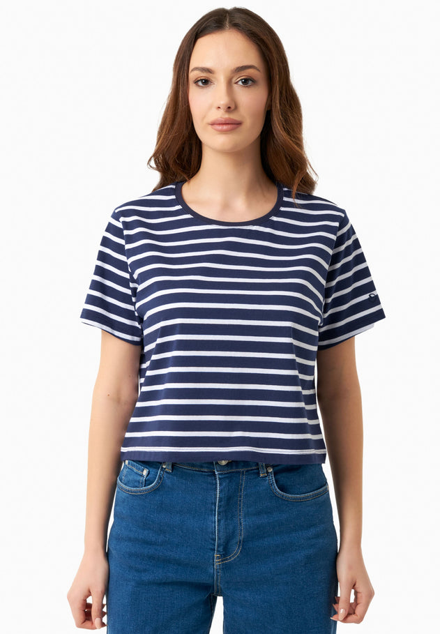 Gestreept Off White/dark T-shirt Marineblauw