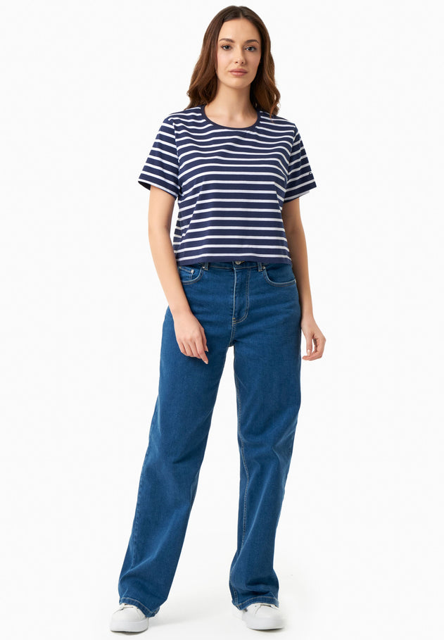 Gestreept Off White/dark T-shirt Marineblauw