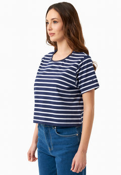 Gestreept Off White/dark T-shirt Marineblauw