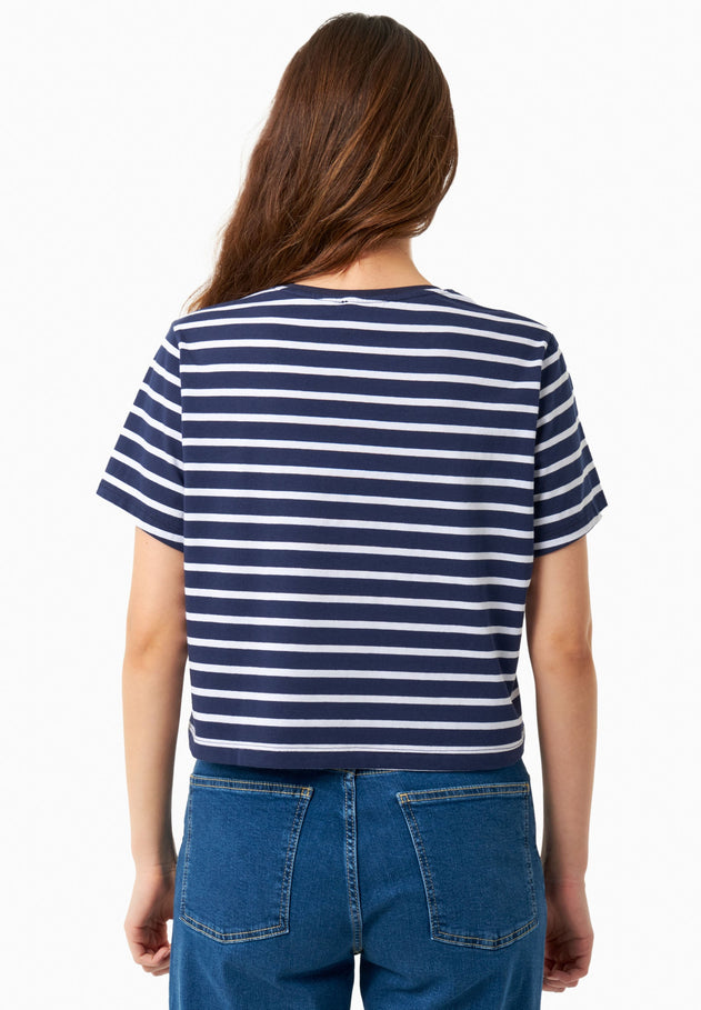 Gestreept Off White/dark T-shirt Marineblauw
