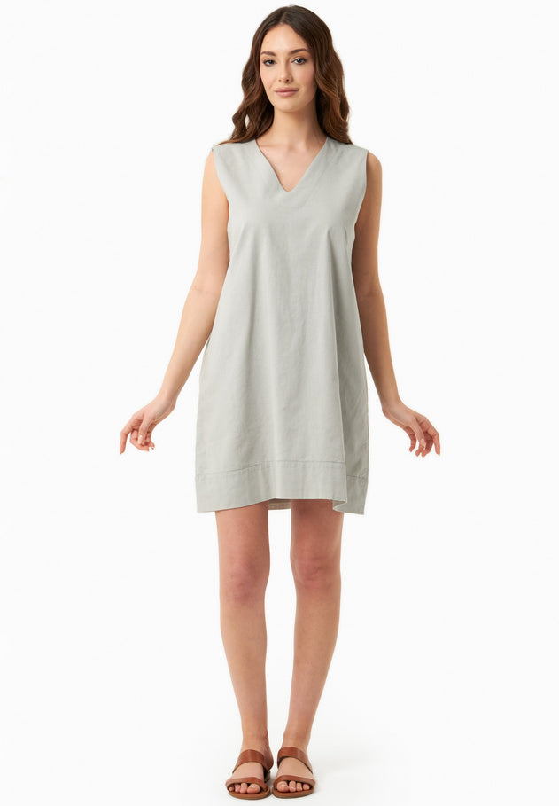 Mouwloos Linnenmix Minijurk Green Moss
