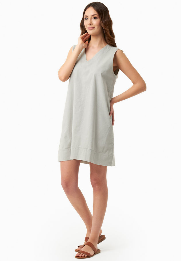 Mouwloos Linnenmix Minijurk Green Moss