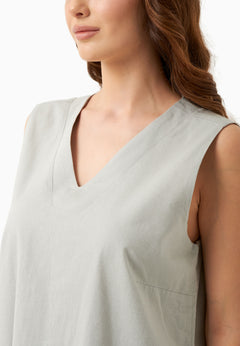 Mouwloos Linnenmix Minijurk Green Moss