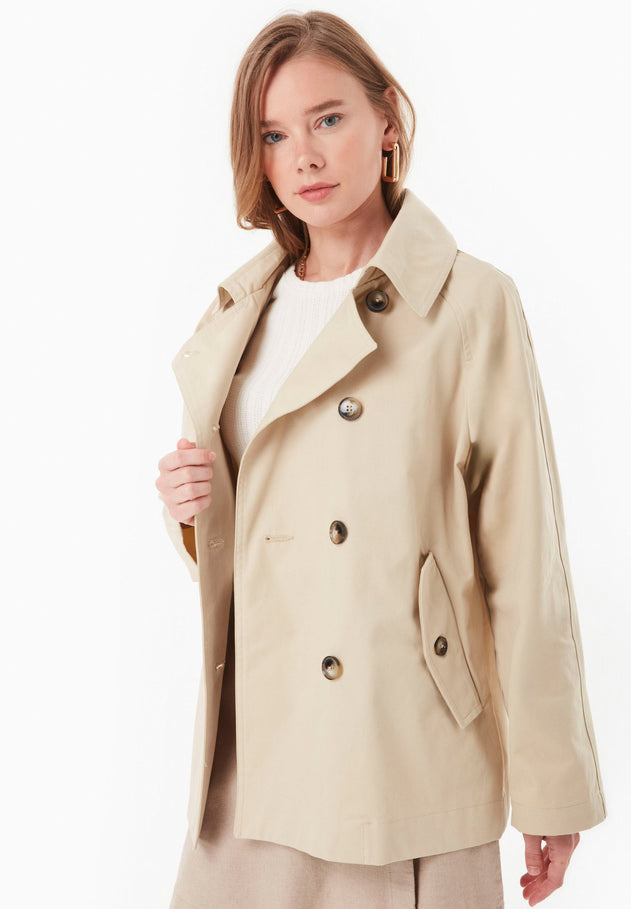 Women's Short Organic Cotton Trench Coat Stone