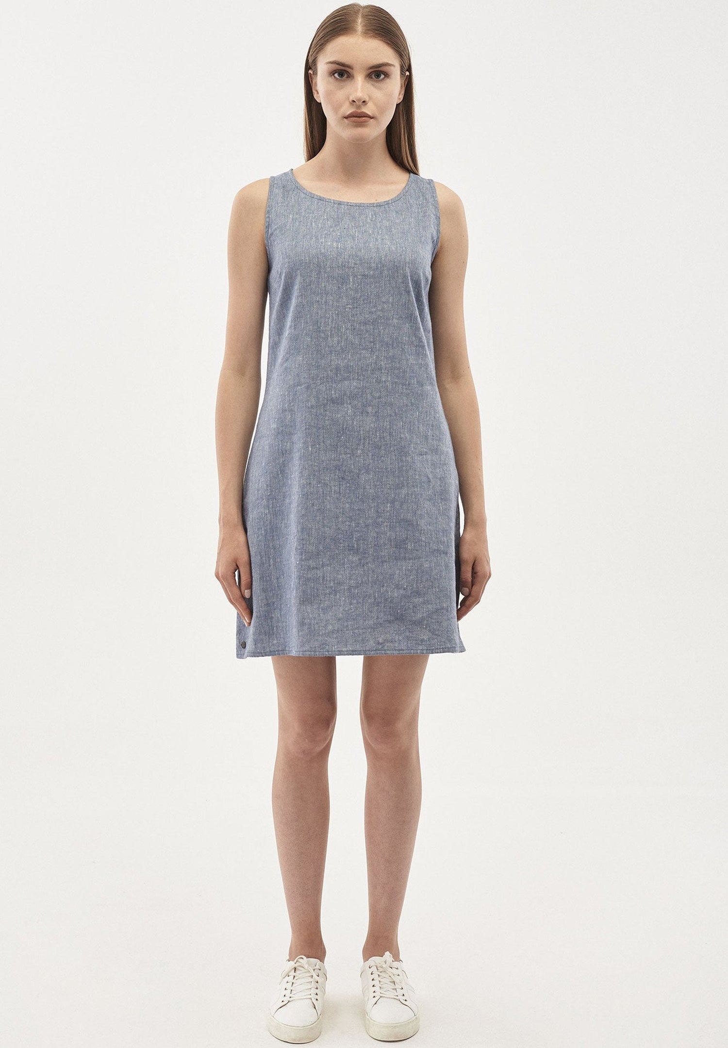 Linnenmix Mouwloos Denim Optic Minijurk