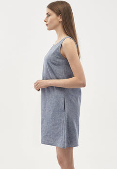 Linnenmix Mouwloos Denim Optic Minijurk