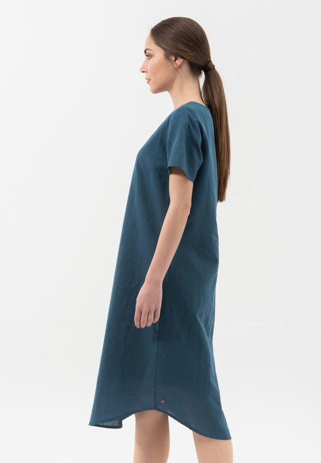 Linnenmix Boothals Jurk Marineblauw