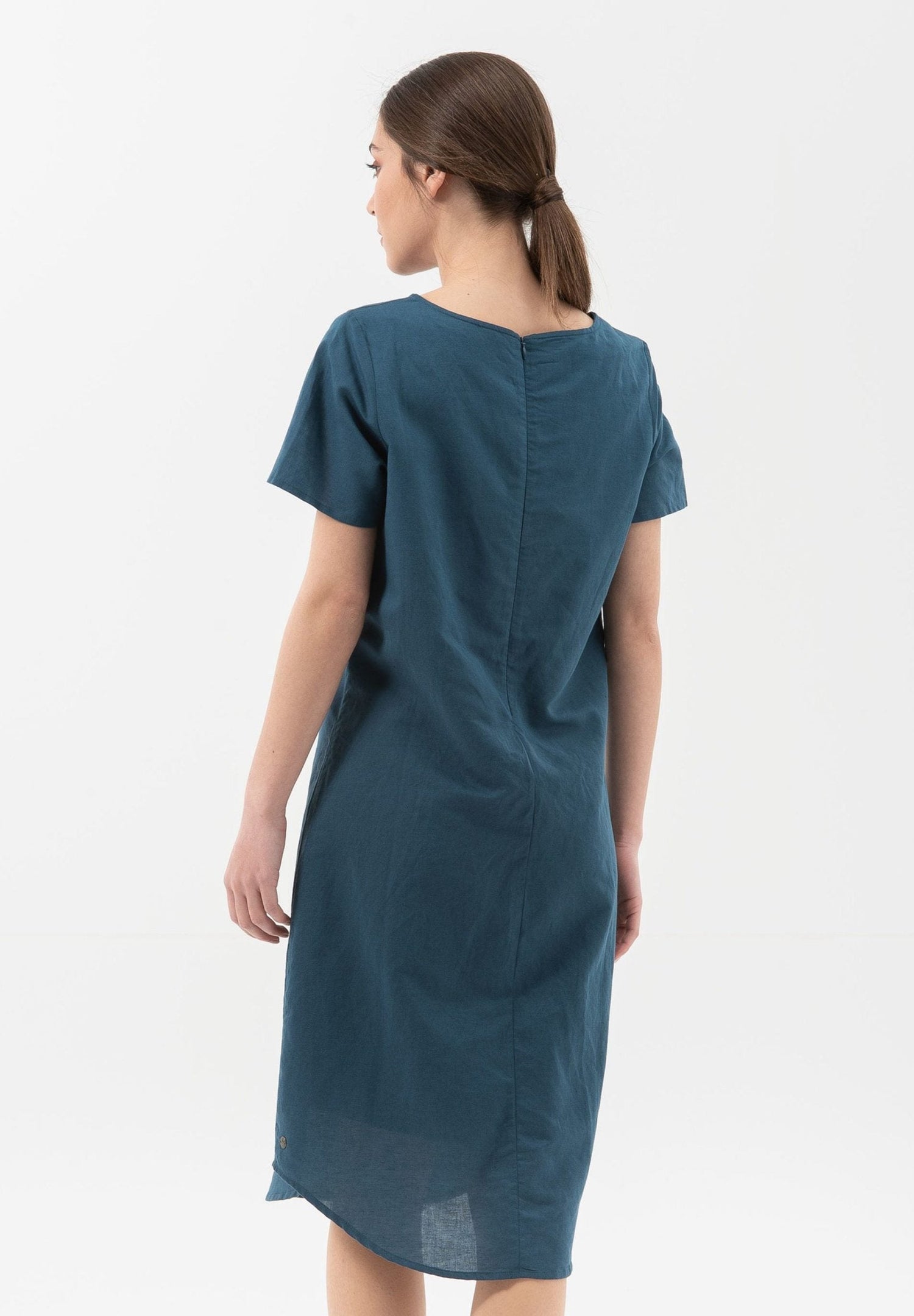 Linnenmix Boothals Jurk Marineblauw