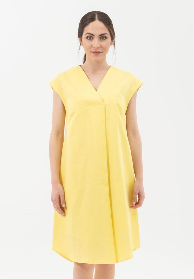 Linnenmix Korte mouw V-hals Jurk Lemonade