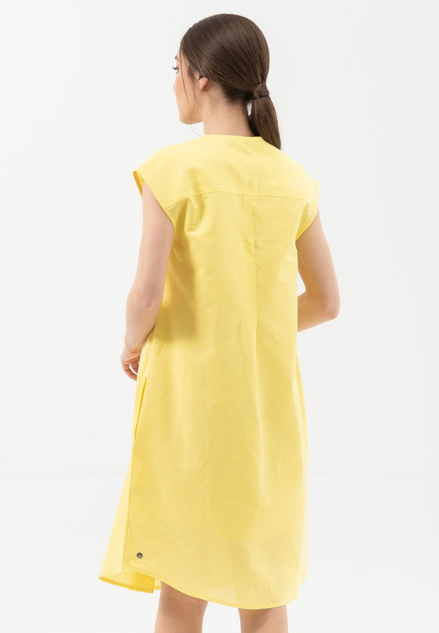 Linnenmix Korte mouw V-hals Jurk Lemonade