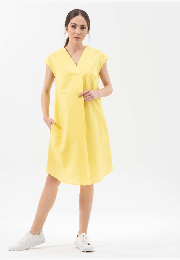 Linnenmix Korte mouw V-hals Jurk Lemonade
