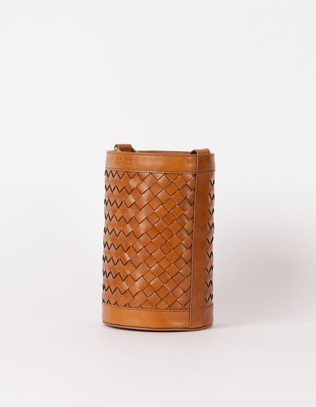 Zola Woven Leather Tas Cognac Bruin