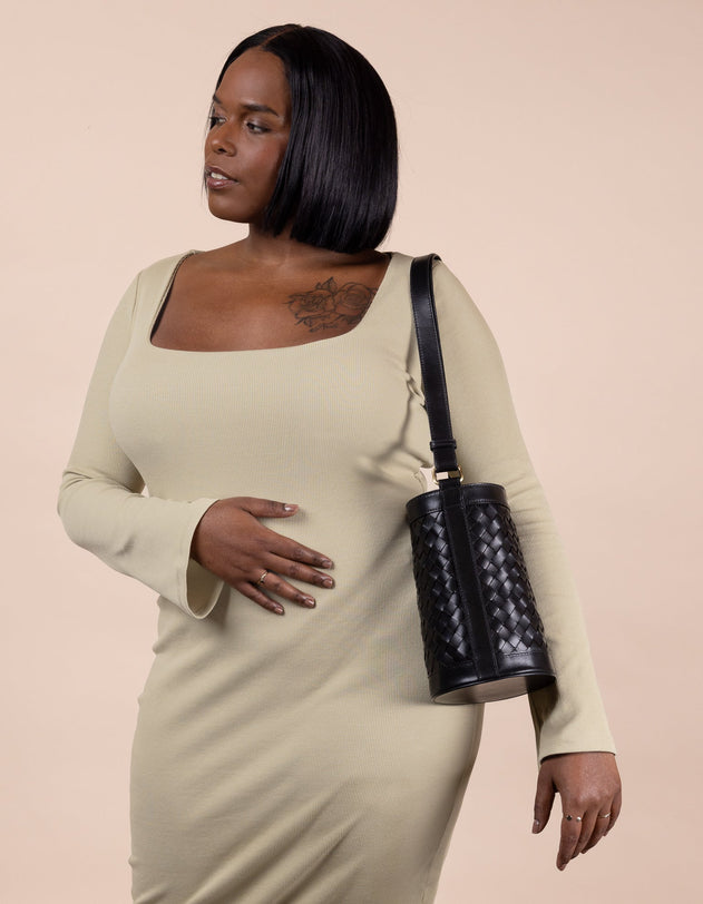 Zola Woven Leather Tas Zwart