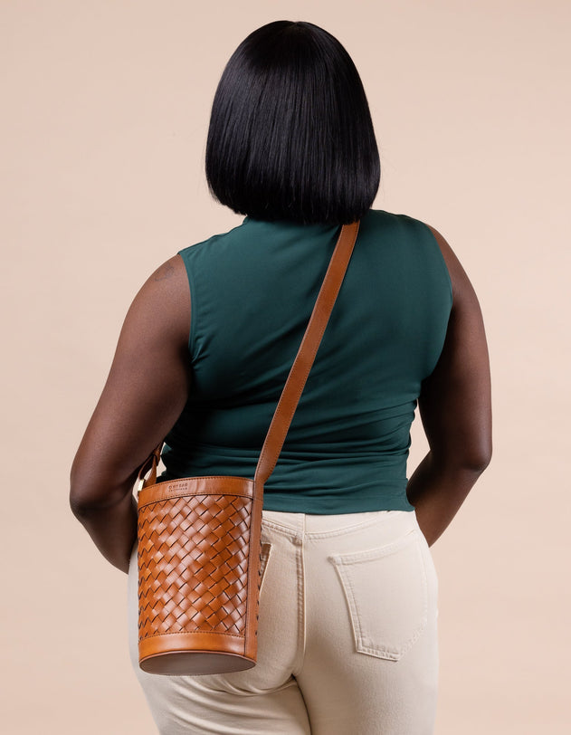 Zola Woven Leather Tas Cognac Bruin