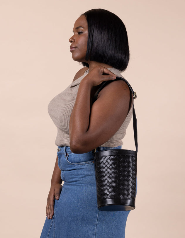Zola Woven Leather Tas Zwart