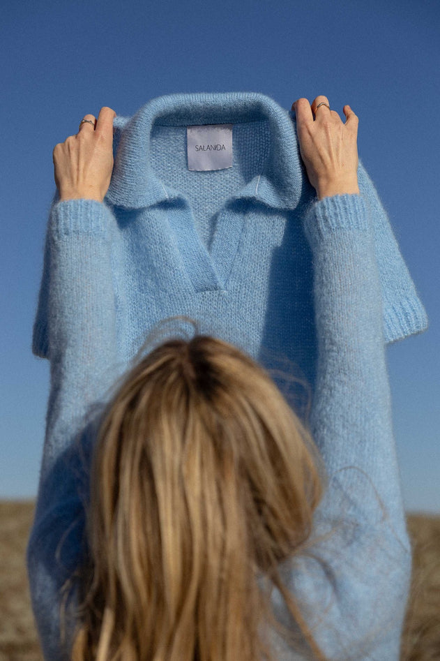 Melody Mohair Polo Top Sky Blue